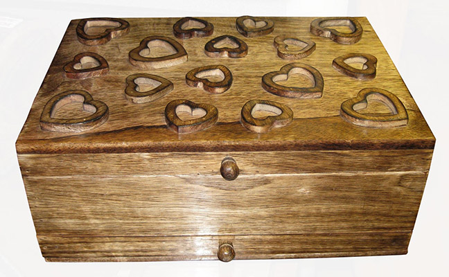 Mango Wood Heart Design Vanity Box With Mirror & Drawer